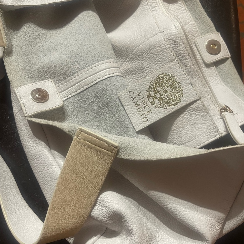 Vince Camuto White and Tan Tote Bag